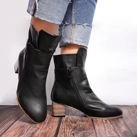 Vintage Ankle Boots Low Heel Zipper Motorcycle Boots