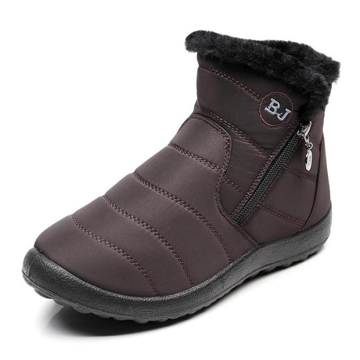 Women Side Zipper Unisex Waterproof Fur Lining Slip On Snow Boots