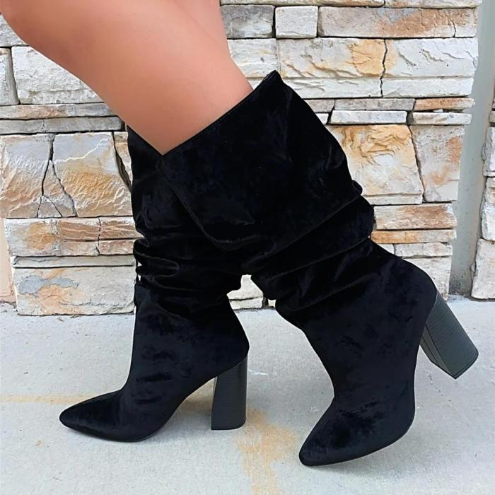 Thick Heel Med Calf Boots