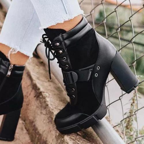 Women's Lace-up Ankle Boots Chunky Heel Boots