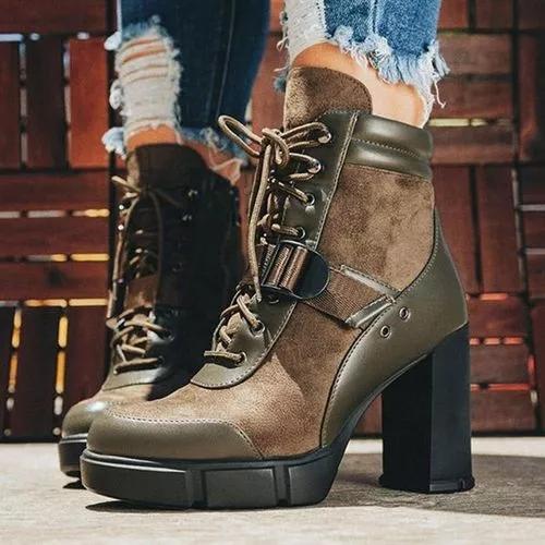 Women's Lace-up Ankle Boots Chunky Heel Boots