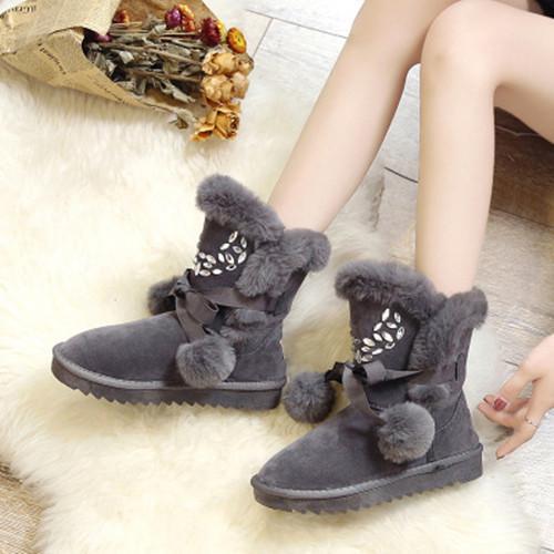 Women's Comfy Rhinestone Detailing Suede Fluffy Snow Boots
