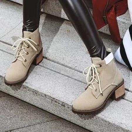 Women's Lace-up Ankle Boots Round Toe Heels Leatherette Chunky Heel Boots