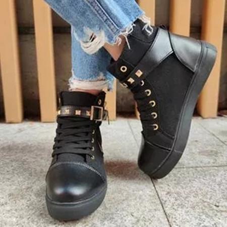 Women's Zipper Lace-up Closed Toe Flat Heel Sneakers