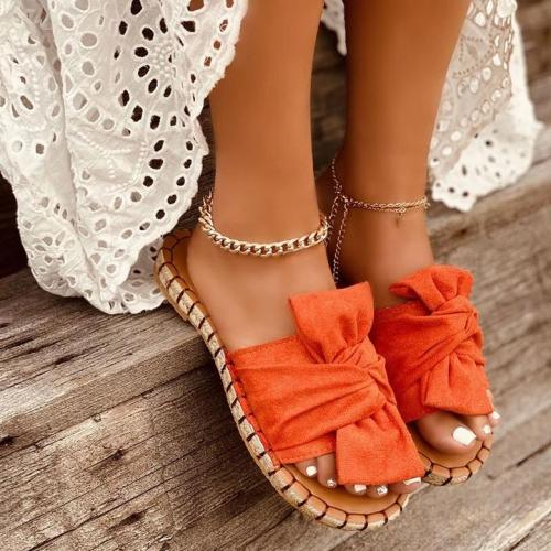 Ladies Casual Bow Open-toed Flat Slippers