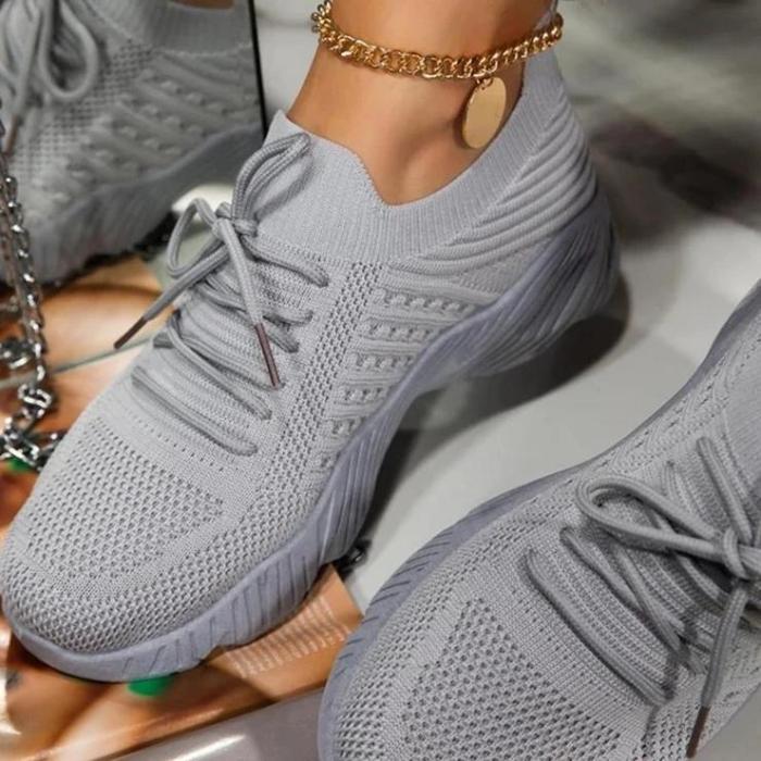 Thick Bottom Solid Colour Lace Up Sneakers