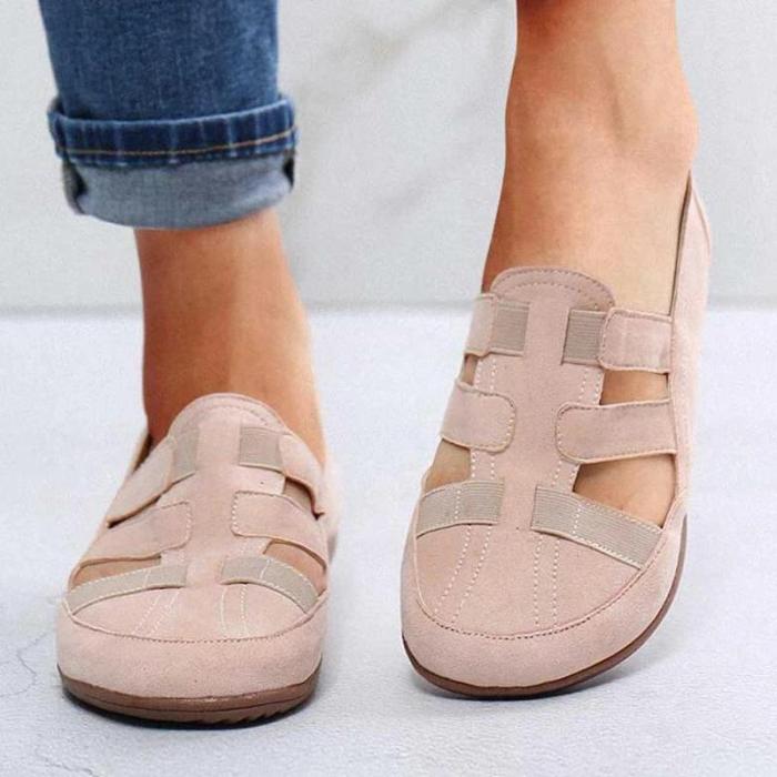 Women Casual Comfortable Artificial Suede Hollow-out Elastic Band Slip On Flat Sandals