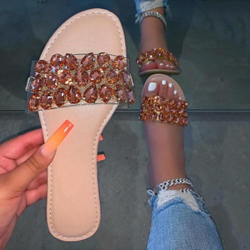 Women rhinestone flat heel sandals