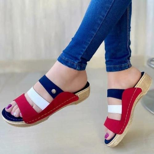 Women's Comfy Wedge Color Block Slippers