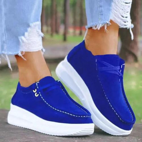 Women Casual Comfy Shearling Pure Color Lace-up Platform Loafers