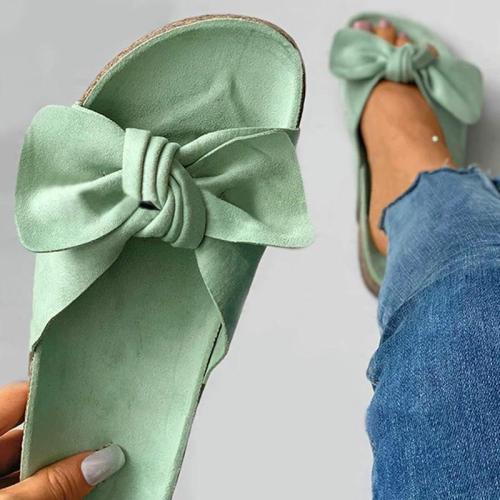 Women Casual Simple Shearling Bowknot Flat Sandals Slippers