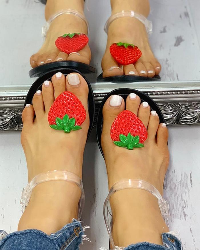 Transparent Strap Strawberry Pattern Sandals