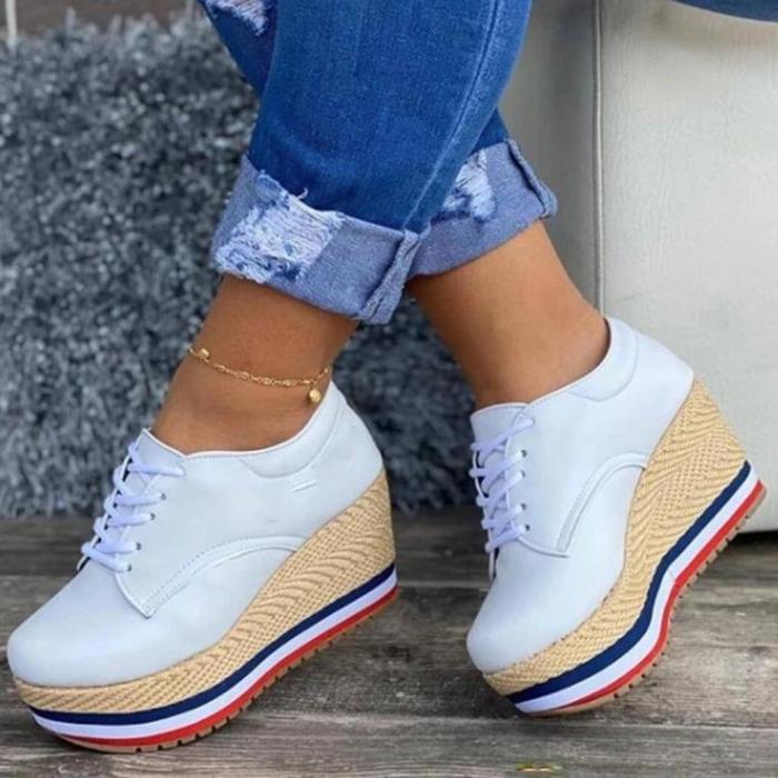 Women Fashionable Wedge Woven Sole Comfortable Casual Loafers