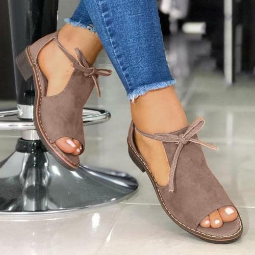 Women Casual Simple Pu Pure Color Bowknot Lace-up Flat Sandals