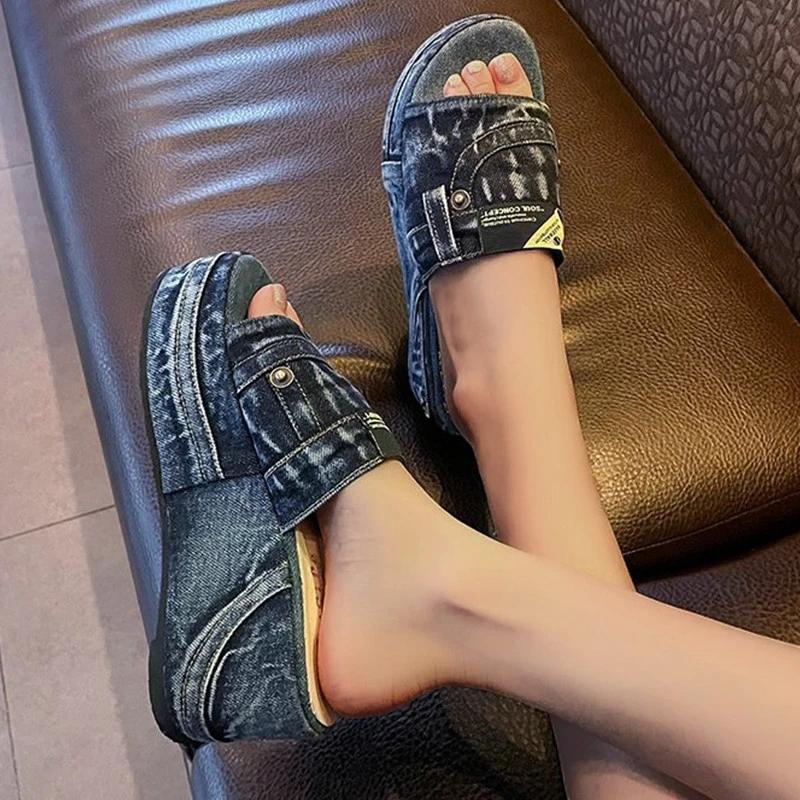 denim wedge heel shoes