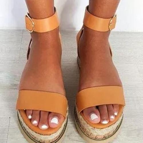 Women's Buckle Round Toe Flat Heel Sandals
