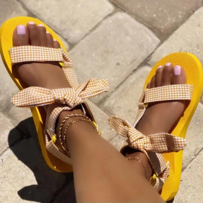 Women‘s Fashionable And Comfortable Plaid Print Velcro Sandals