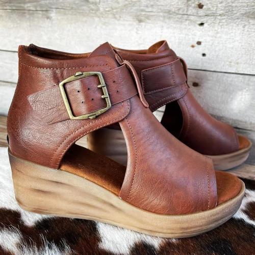Women‘s Fashion Western Style Retro Comfortable Wedge Sandals