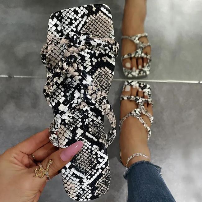 Women‘s Fashion Color Snake Print Flat Bottom Slippers