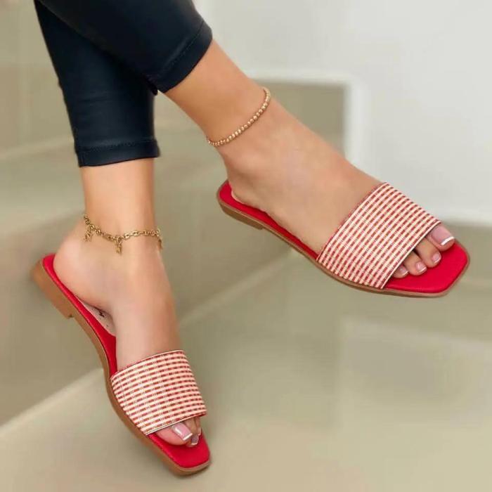 Women's Comfy Flat Plaid Slide Sandals
