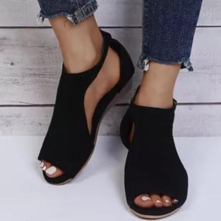 Women's Buckle Round Toe Cloth Flat Heel Sandals