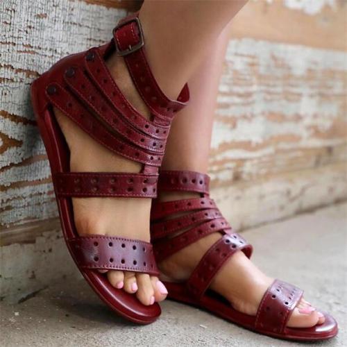 Women's Leather Flat Heel Sandals Slippers With Rivet shoes