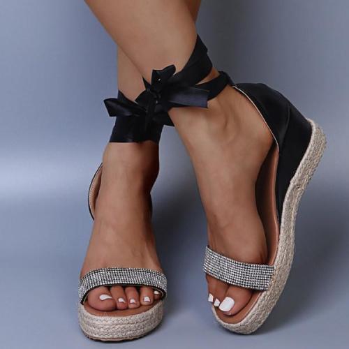 Womens Diamond Lace-up Wedge Sandals