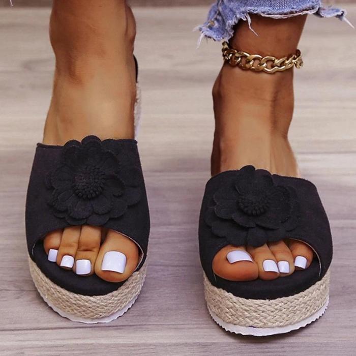 Women Casual Daily Pu Applique Woven Platform Sandals