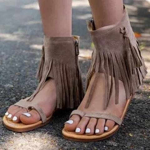 Women's Tassel Flats Nubuck Flat Heel Sandals