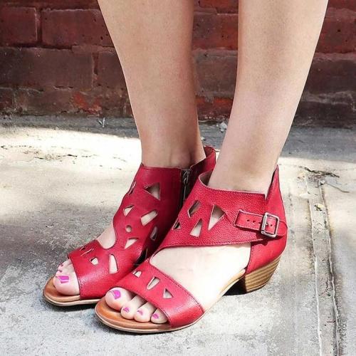 Women's Hollow Side Zipper Flat Sandals