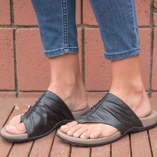 Women Casual Daily Pu Ruched Flat Sandals Slippers