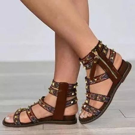 Women's Zipper Flats Flat Heel Sandals