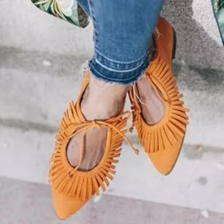 Women's Tassel Pointed Toe Flat Heel Sandals