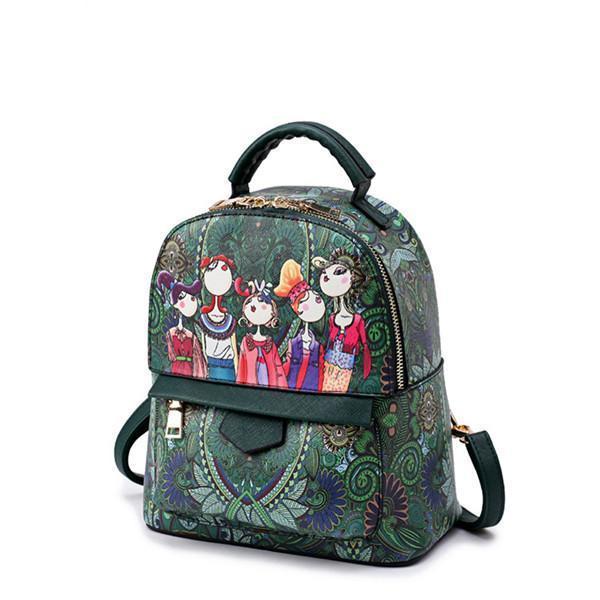 Bohemian Forest Green Print School Bag Travel Backpack
