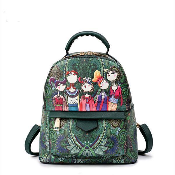 Bohemian Forest Green Print School Bag Travel Backpack