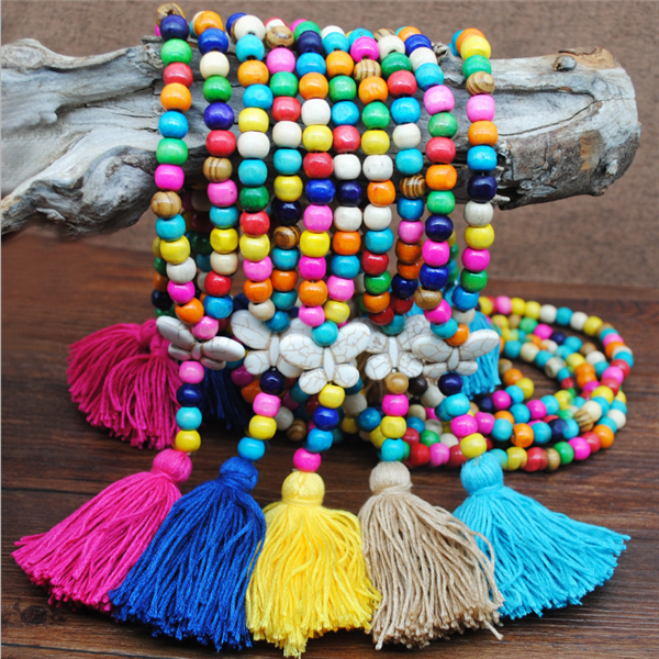 Women's Vintage Boho Tassel Beads Long Necklace