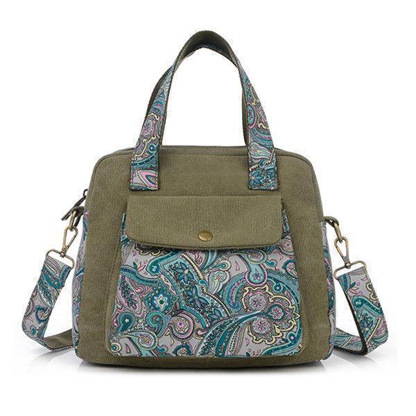 Vintage Floral Print Canvas Handbags Retro Crossbody Bag