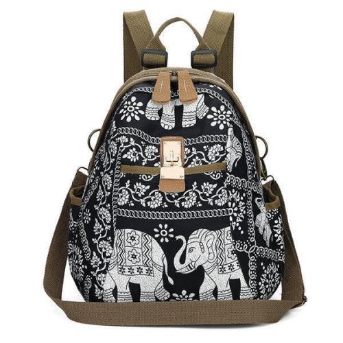 Women Elephant Print Travel Backpack National Shoulder Bag