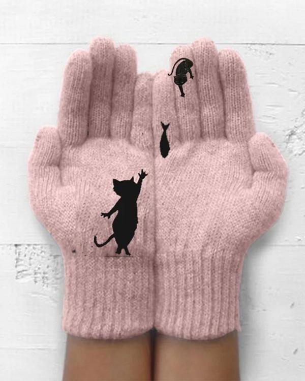 Cat and Fish Polyester Gloves