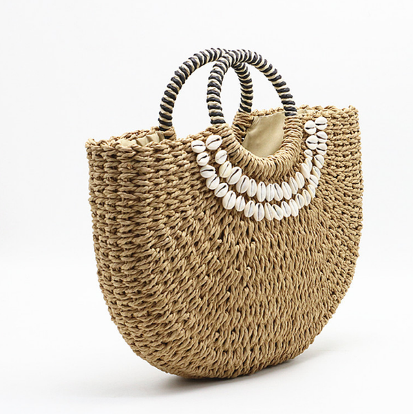 Women's Handmade Shell Straw Handbag