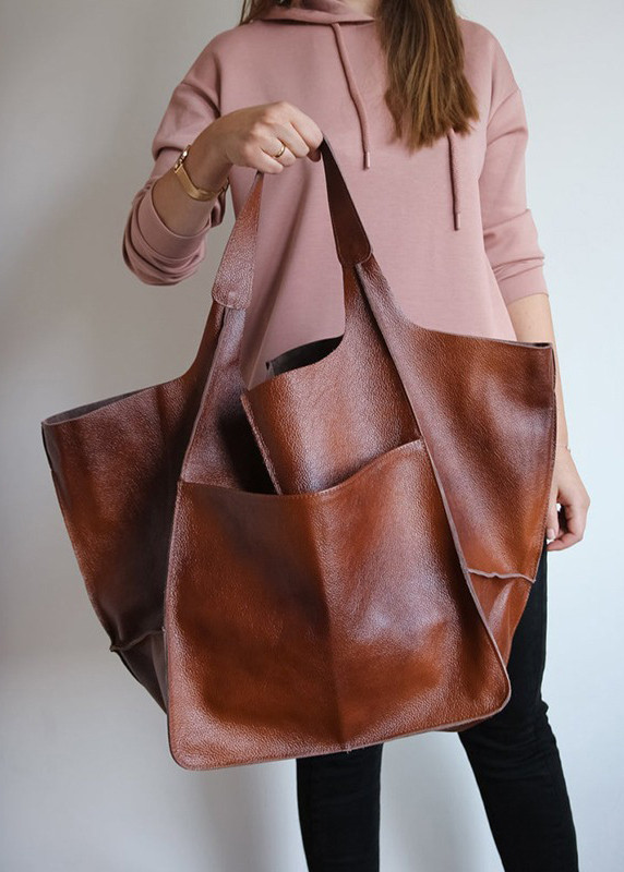 Women Vintage Oversized bag Soft PU Leather Every Day Bag Shopping Bag Slouchy Tote Handbag