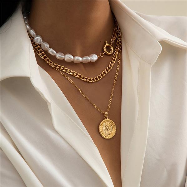 Fashion 3Pcs Cross Layered Pearl Necklace