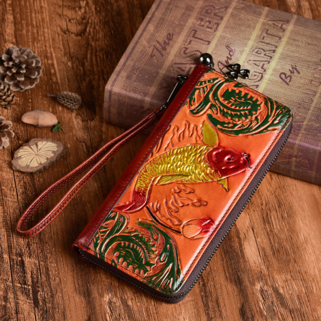 Vegetable Tanned Leather Hand-polished Long Retro Wallet