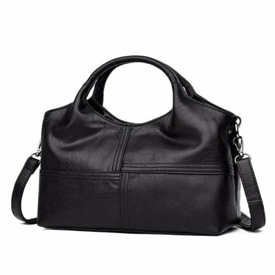 Women Soft Leather Handbags Stitching Solid Large Capacity Shoulder Bags