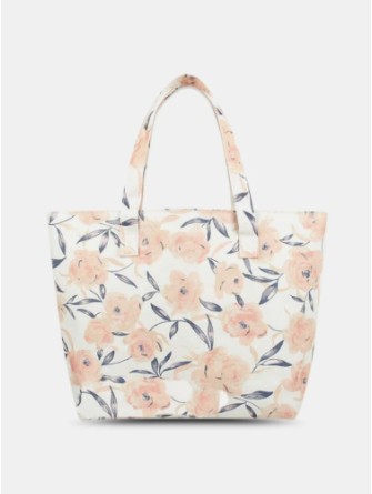 Women Beige Vintage Calico Floral Pattern Printed Shoulder Bag Handbag Tote Shopping Bag