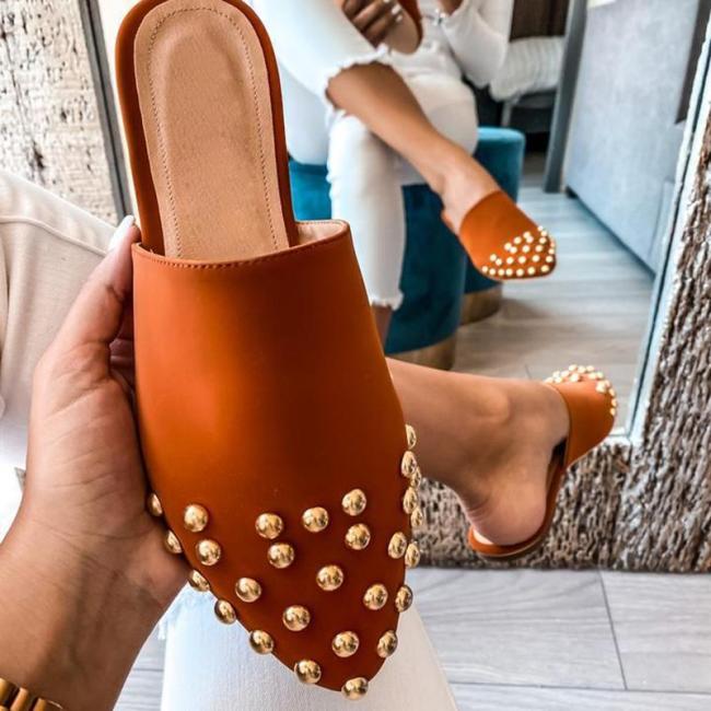 Fashion Closed Pointed Toe Rivet Flat Slippers