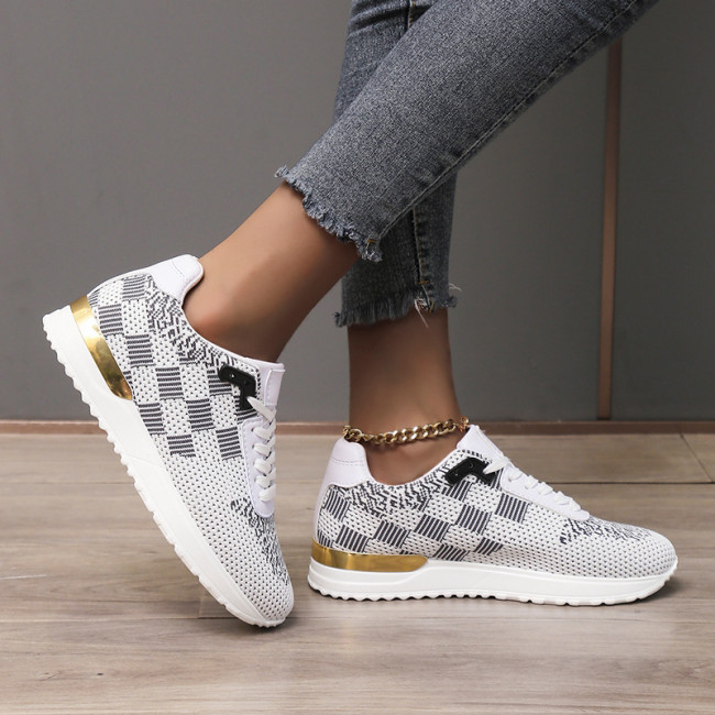 Mesh sequined platform lace-up casual sneakers