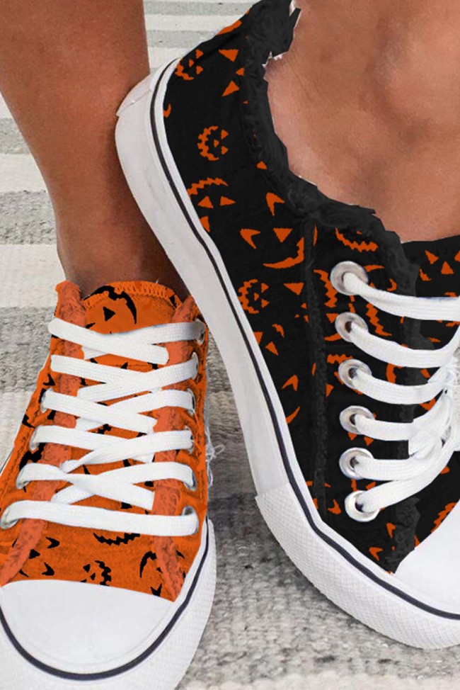 Women's Sneakers Halloween Face Print Lace-up Canvas Sneakers