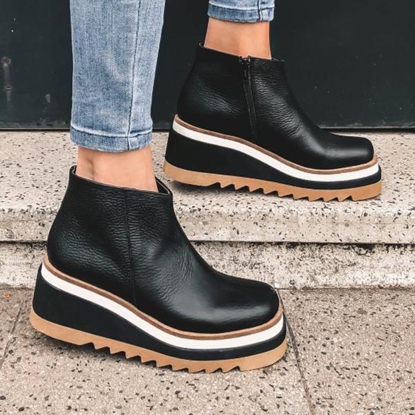 Faux Leather Side Closure Wedge Platform Boots