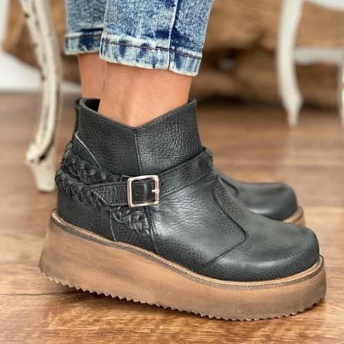 Thick Bottom Faux Leather Short Boots